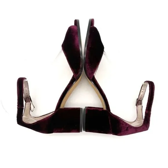 Sam Edelman Susie Velvet Block Heel Ankle Strap Sandals Burgundy Maroon Size 6.5 - Picture 8 of 13
